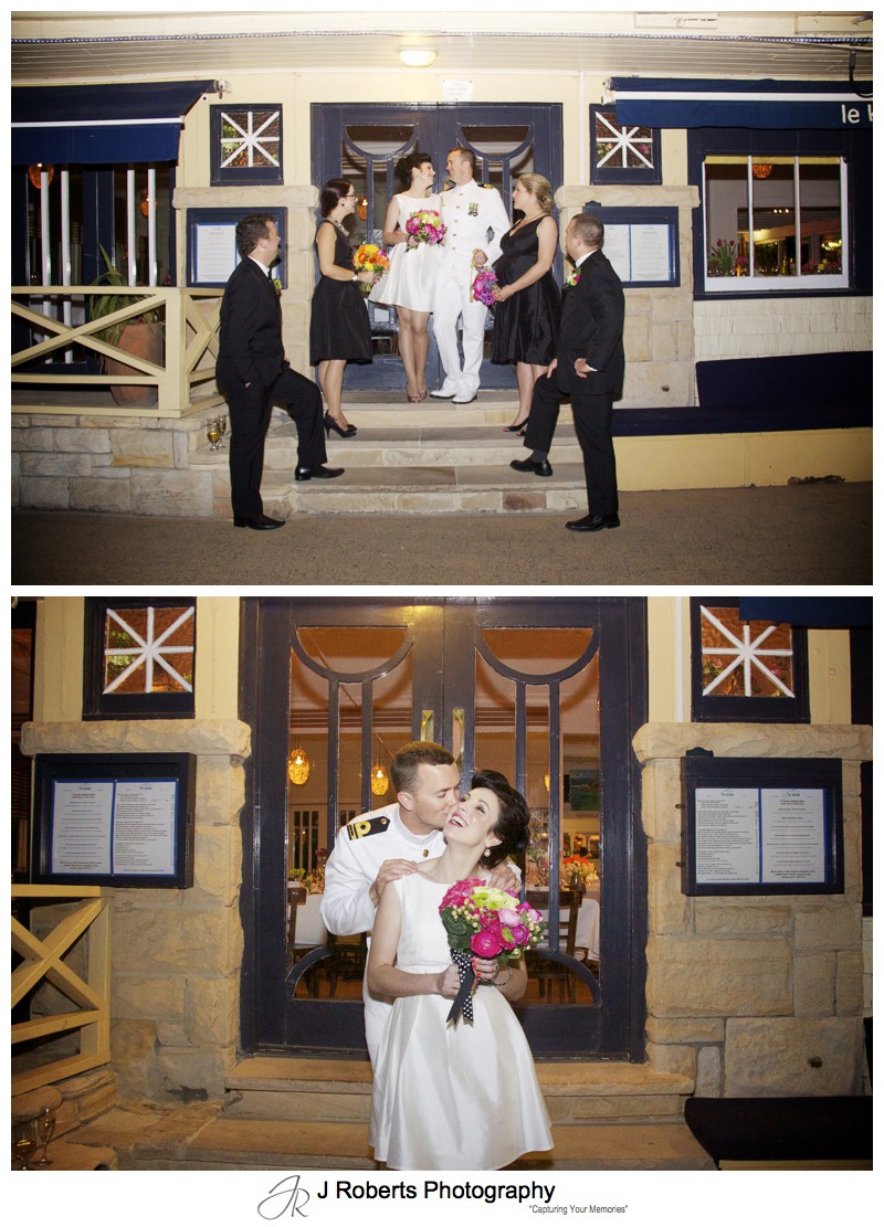 Bridal party on the steps of Le Kiosk Manly - sydney wedding photographer 